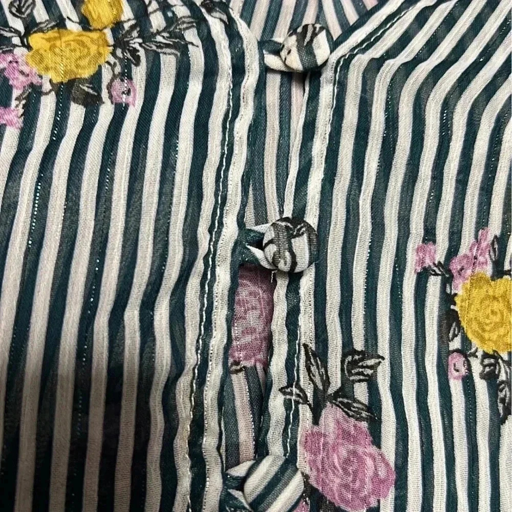 Torrid Green/White Striped Floral Harper Top sz0 - Picture 5 of 6